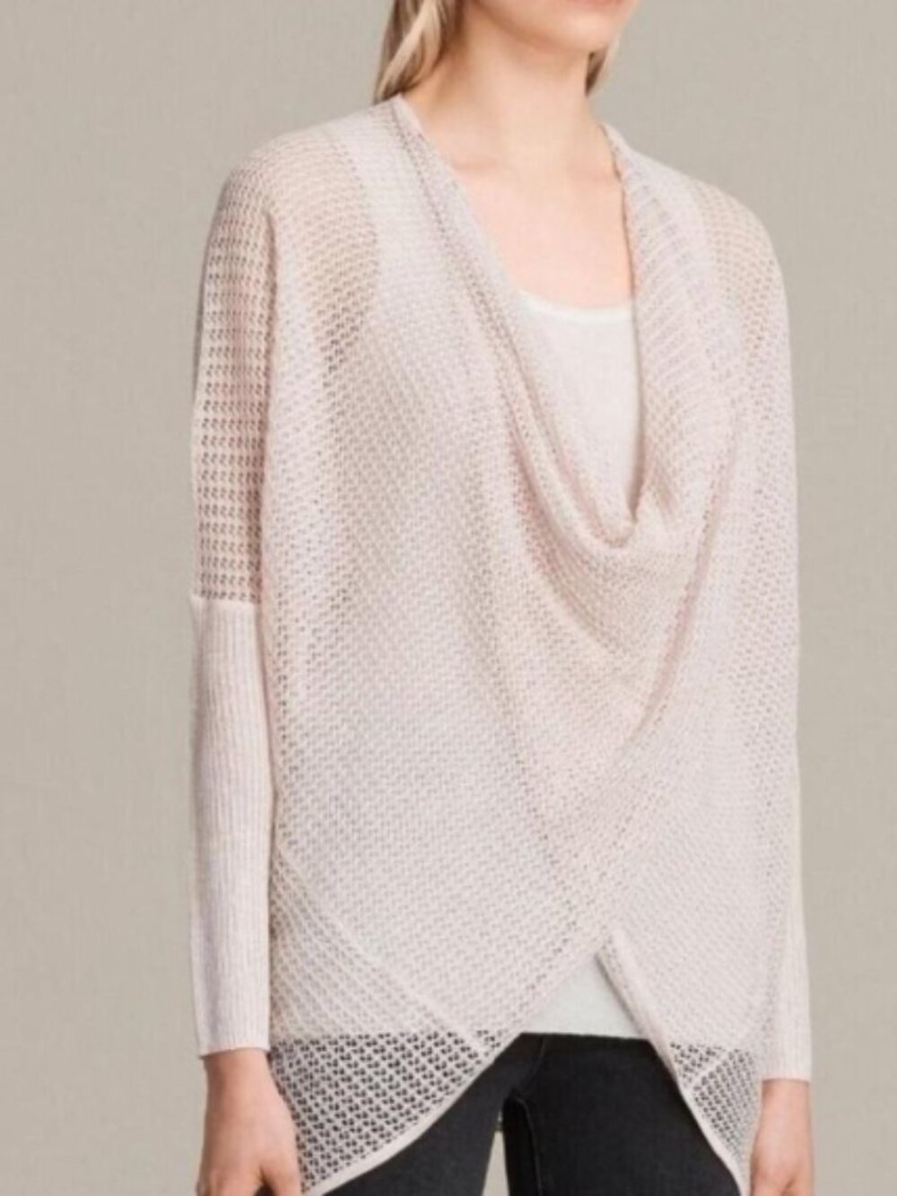 AllSaints Cream Itat Levita Open Mesh Knit‎ Shrug Jumper XS